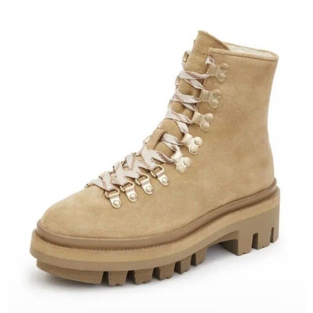 All Saints Wanda Genuine Shearling Lug Sole Combat Boot